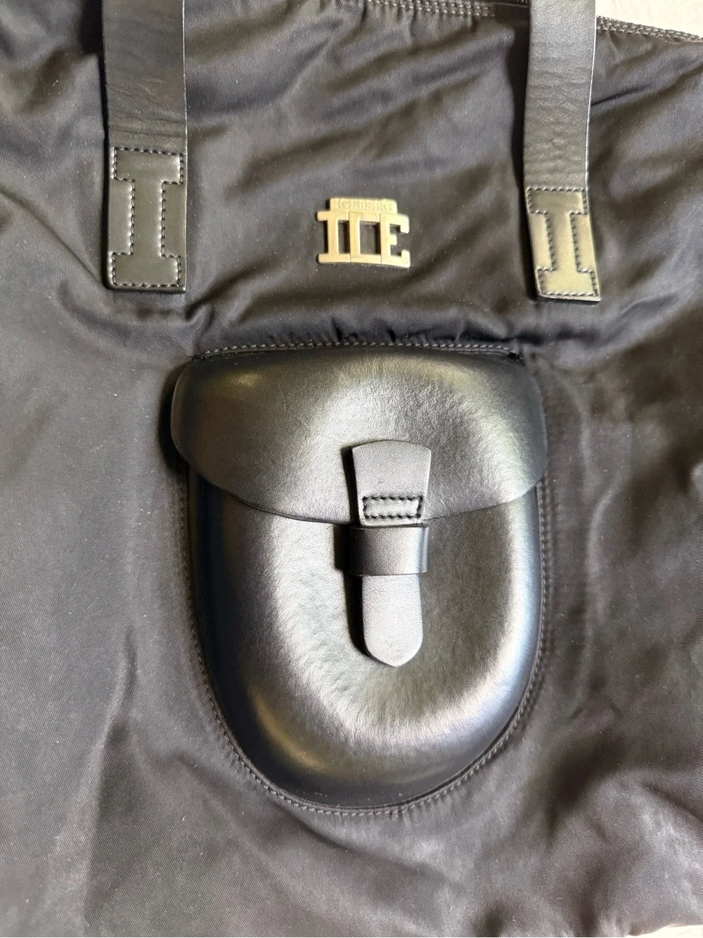 Iceberg Black Shoulder Tote with Front Pocket
